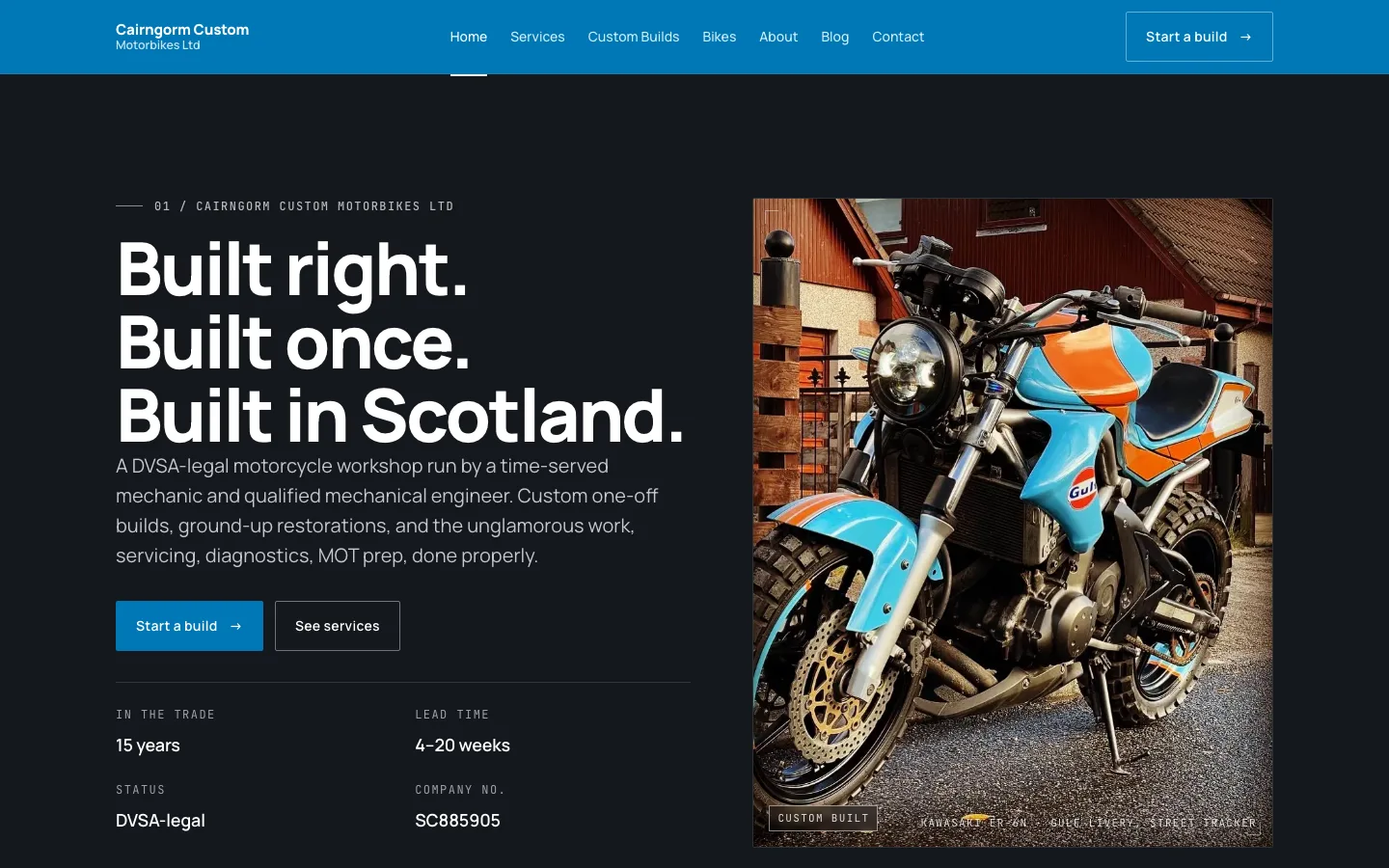 Cairngorm Custom Motorbikes website on desktop